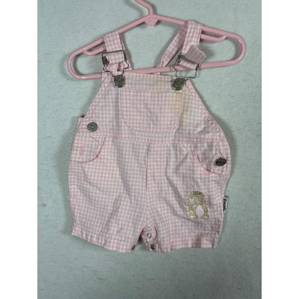 Weebok Baby Pink Gingham Overalls 12M Adjustable Straps Cotton Blend Snap‎
